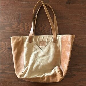 Sseko Tan and Cream Croc-Textured Leather Tote